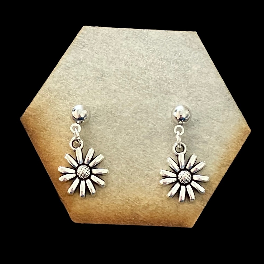 Daisy Dangle Stud Silver Earrings Handmade